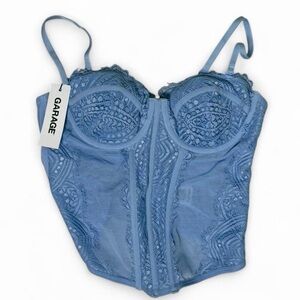 Garage Chrishell Lace Mesh Bustier Corset Top XS Light Blue NWT Coquette Party